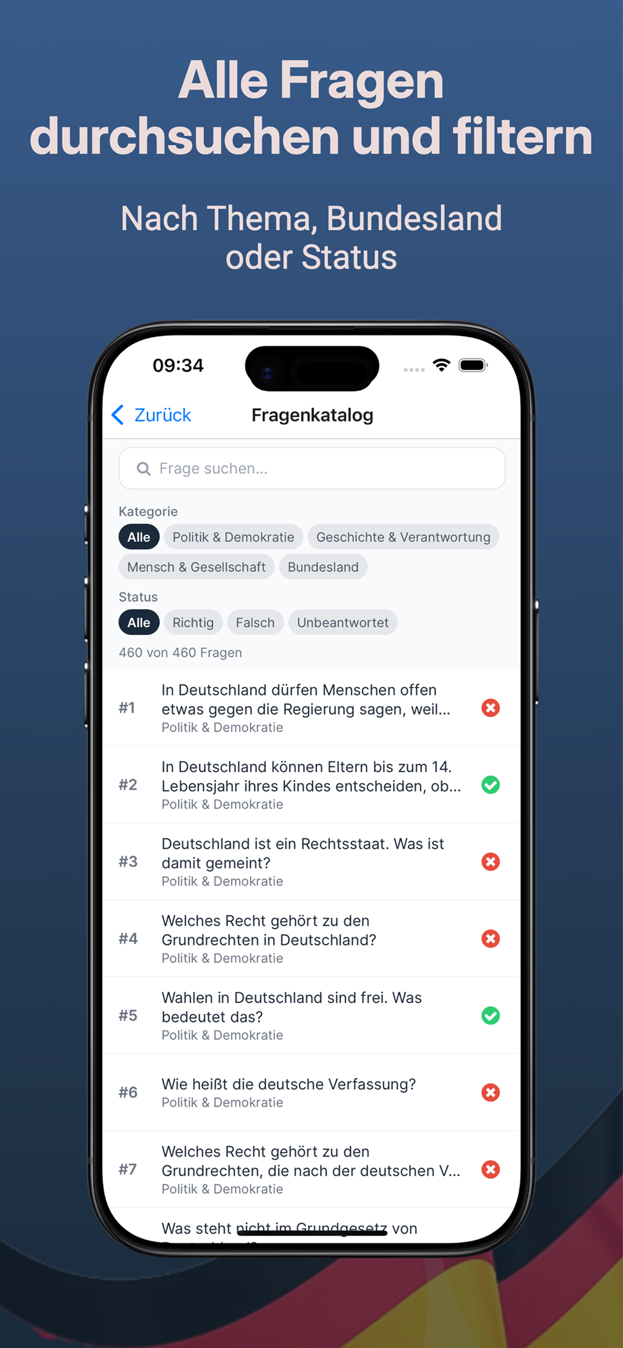 Fragenkatalog durchsuchen und filtern